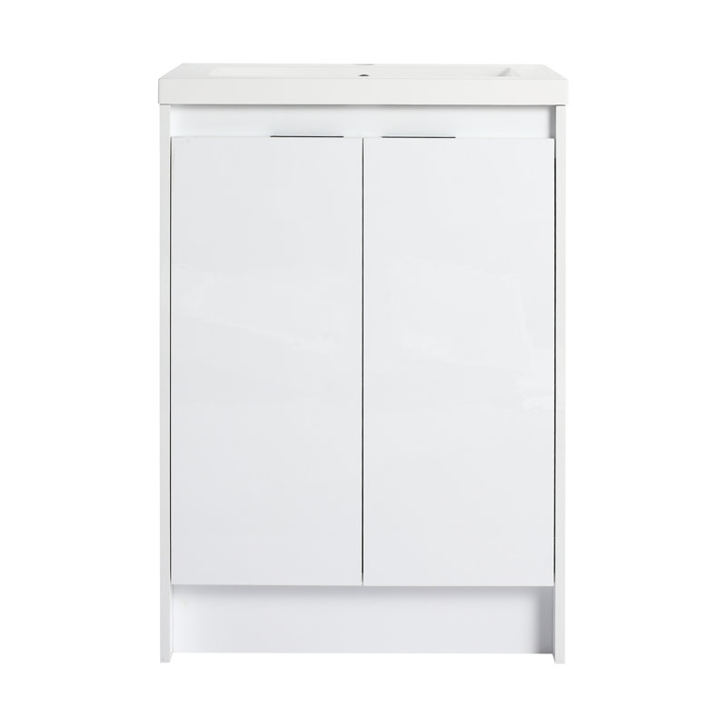 Meuble-lavabo autoportant de 48 po avec lavabo en résine et 2 armoires de rangement, portes à fermeture douce