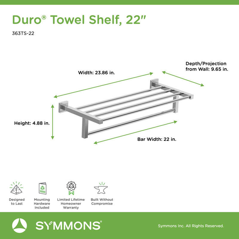 Duro 22 Inch Wall Mounted Towel Shelf, Chrome