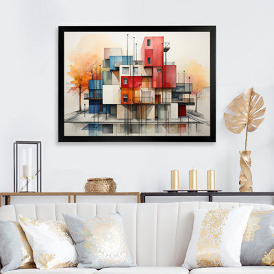 «Colorful Mid Century Architectural Symmetry II», reproduction d'art sur toile encadrée
