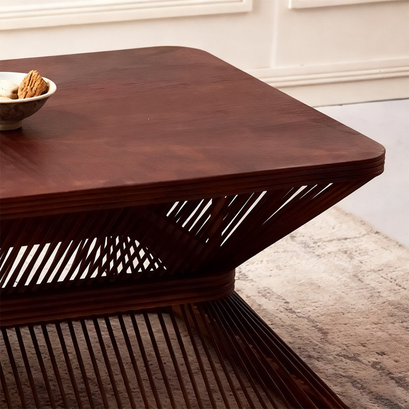 Retro Nut-Brown Solid Wood Rectangular Coffee Table