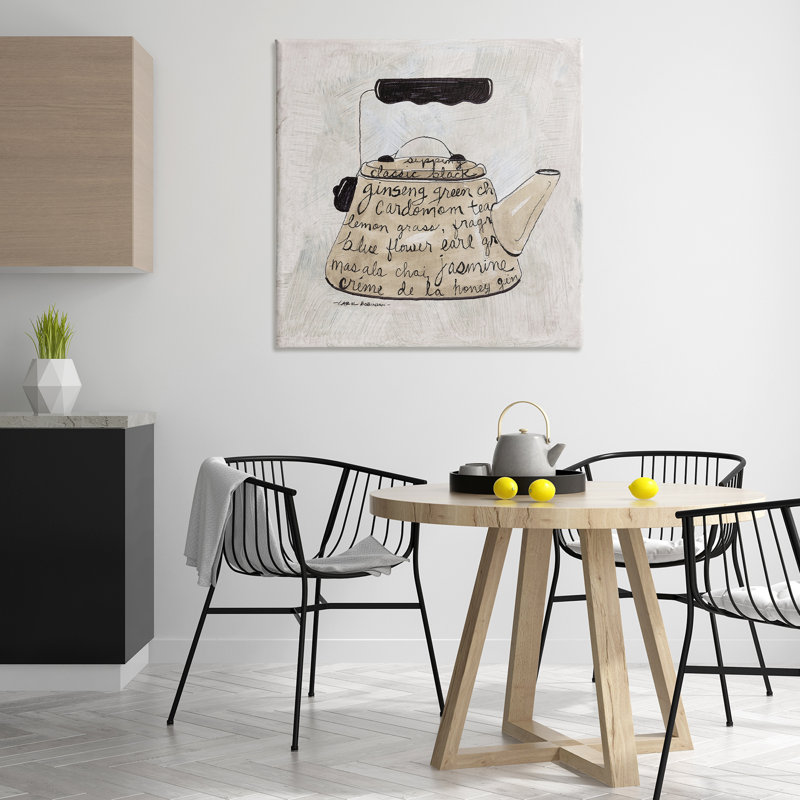"Coffee & Tea Kettle", art mural sur toile, design par Carol Robinson, H 36 po x l 36 po