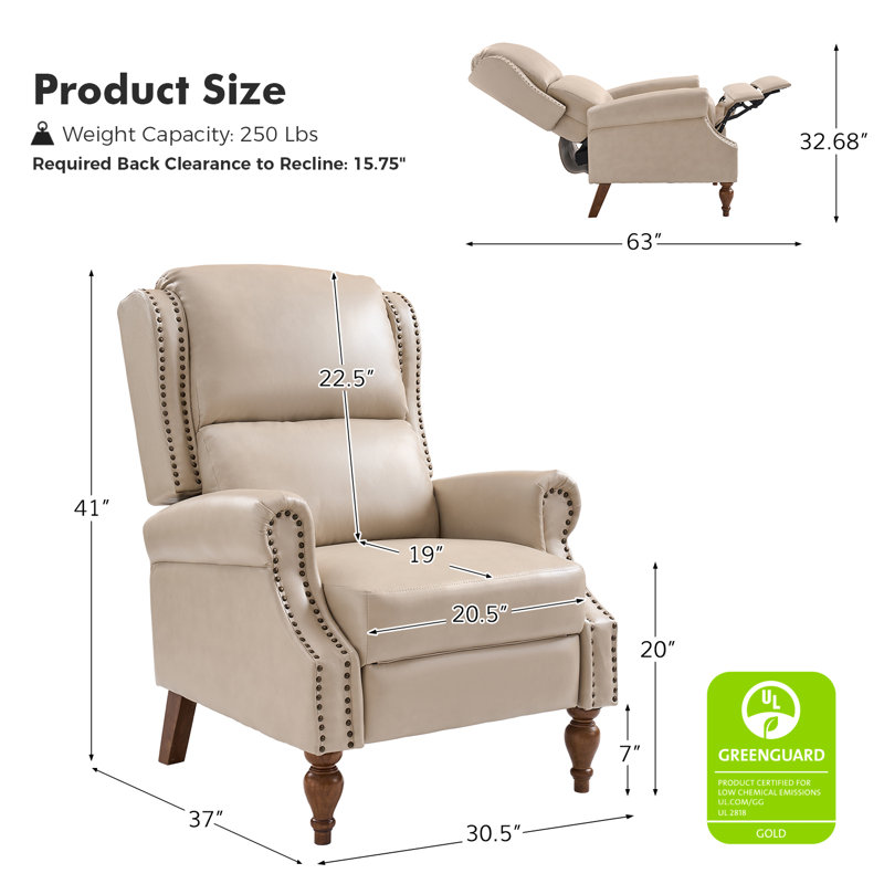 Asah Vegan Leather Manual Push Back Recliner, Beige