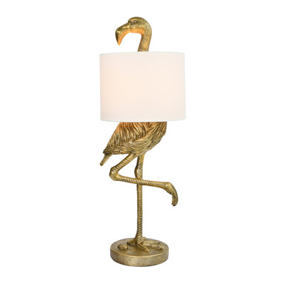Lampe de table flamant en résine avec abat-jour en lin