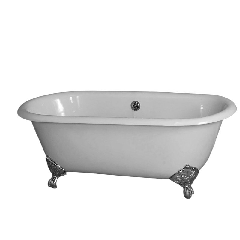 The Mendocino 5' Cast Iron Double Ended Clawfoot Soaking Tub and 7-Inch Faucet Holes Strom Living, Chrome, No Holes