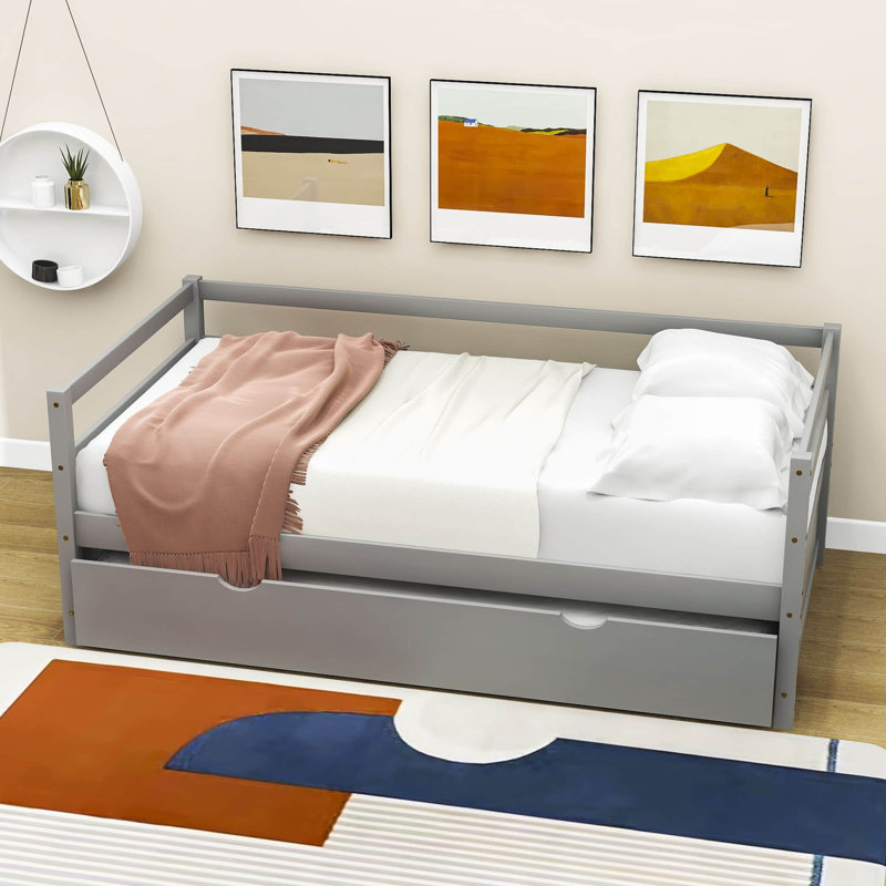 Lit de jour en bois avec couchette simple Dystiny, gris