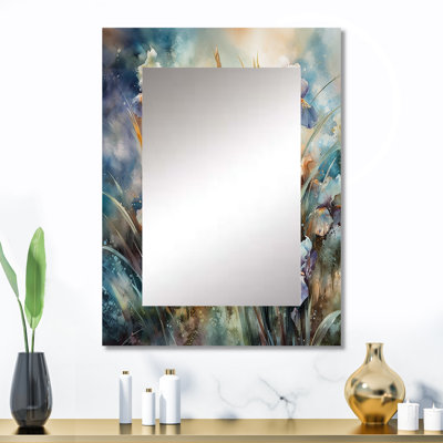 Mauve vert sauvage Iri S I - miroir d'iris, miroir mural décoratif traditionnel, impression d'art en métal