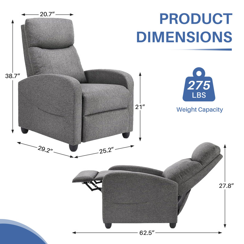 Recliner Chair With Massage And Lumbar Support, Small Fabric Home Theater Seating, Adjustable Modern Reclining Chair For Adults In Living Room
