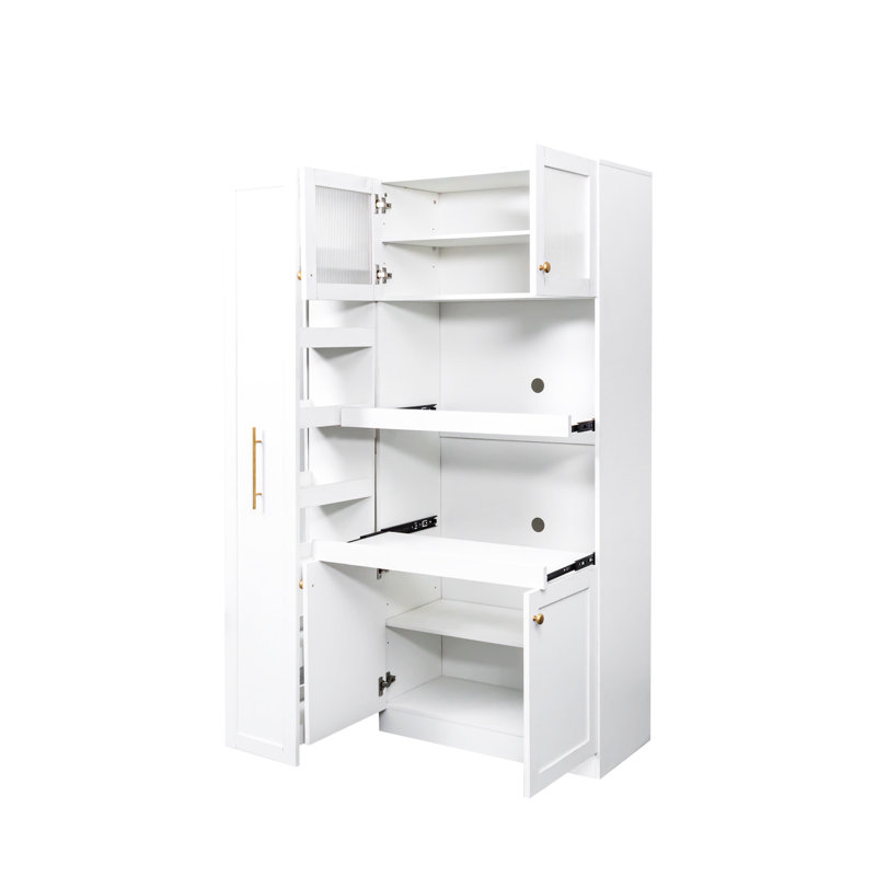 Armoire multi-fonctionnelle à tablettes coulissantes pour la maison - 4 portes en blanc avec rangement et portes