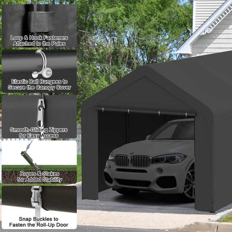 Outdoor Carport 10' X 20' Portable Garage Car Shelter Shade With Removable Sidewalls & Doors, Carport Canopy With Powder-coated Steel Frame For Outdoor Party, Birthday, Black