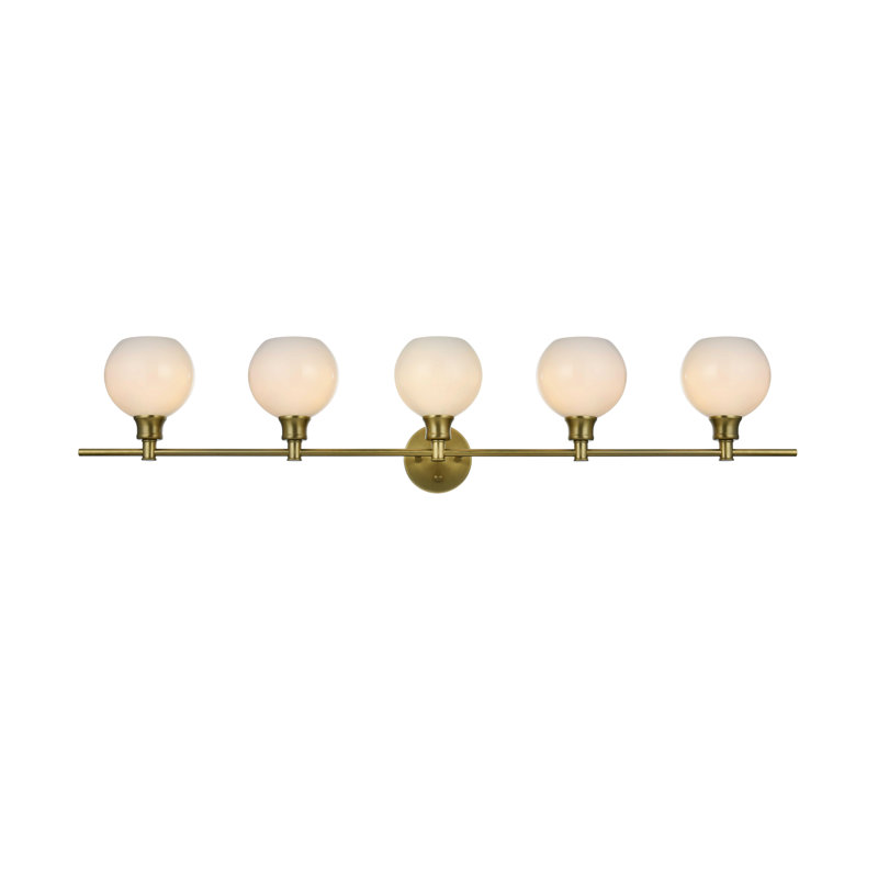 Collier Light Satin Gold and Glass Wall Sconce, 10" H x 8" W x 47" D, White, 5 Lights