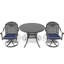 3 chaises de salle à manger en aluminium pour le jardin, 2 chaises pivotantes et une table de 39,37 po, structure noire, table ronde avec assise confortable, fonte d'aluminium, noir, intempéries, coussins de siège