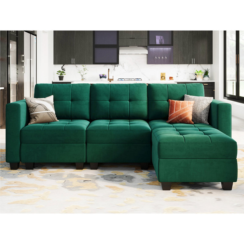 Canapé modulaire rembourré en velours avec repose-pieds 17,7 po Soneson, Velours vert