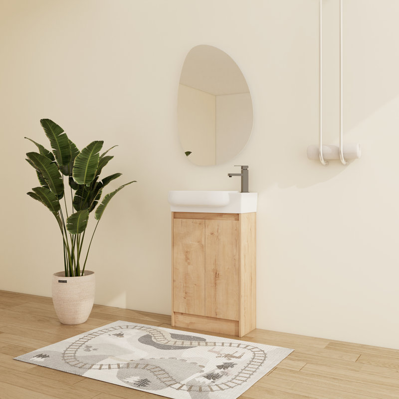  Meuble-lavabo simple autoportant de 23 po avec plateau en céramique Khyla, Beige