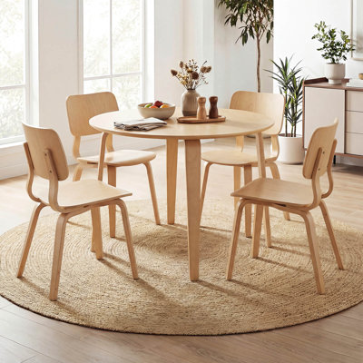 5 PCS Dining Table Set with 4 Padded Dining Chairs, Circle Dinner Dinette Table Beige & Natural