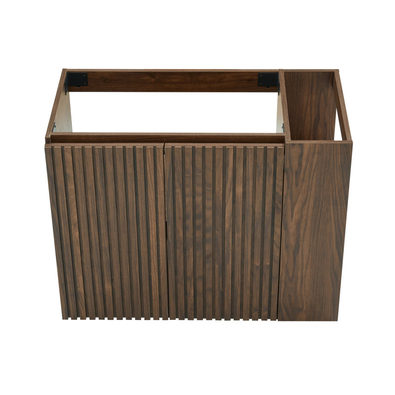 Meuble-lavabo flottant mural de 36 po avec tiroirs noirs doux GALAN pour salle de bain moderne pré-assemblé, Brun