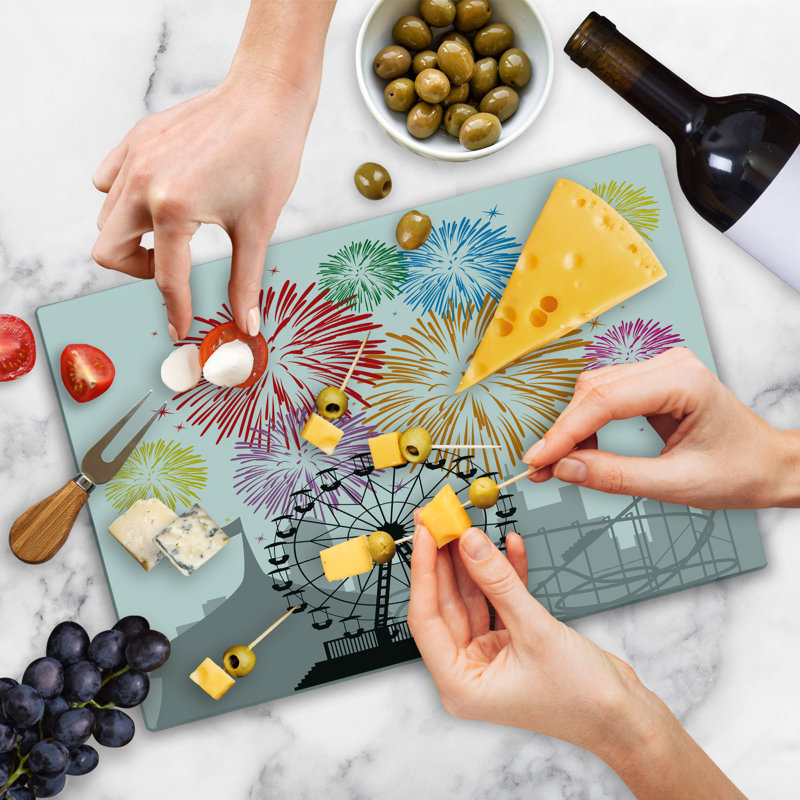 Ambesonne Ferris Wheel Cutting Board Large Size Fireworks Circus Fun Multicolor