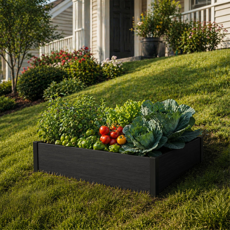 Lit de jardin surélevé en composite 47,6 po x 23,7 po x 12,2 po (Pas de panneau inférieur), Noir, 12.2" H x 47.6" W x 23.7" D