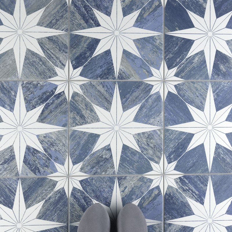 Cassis Stella 10" x 10" Porcelain Patterned Wall & Floor Tile, Blue Day