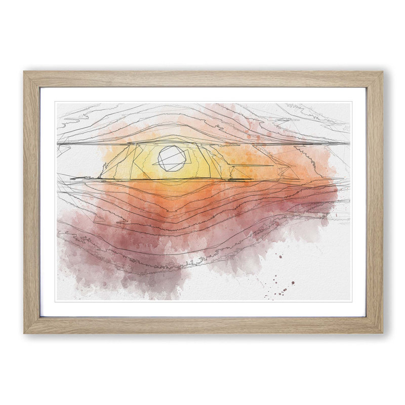 Sunset over the Hills in Abstract - Picture Frame Graphic Art Print, 62cm H x 87cm W x 2cm D, Oak Framed