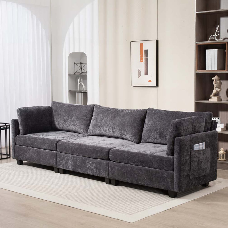Canapé 3 places en tissu chenille profond, Gris foncé