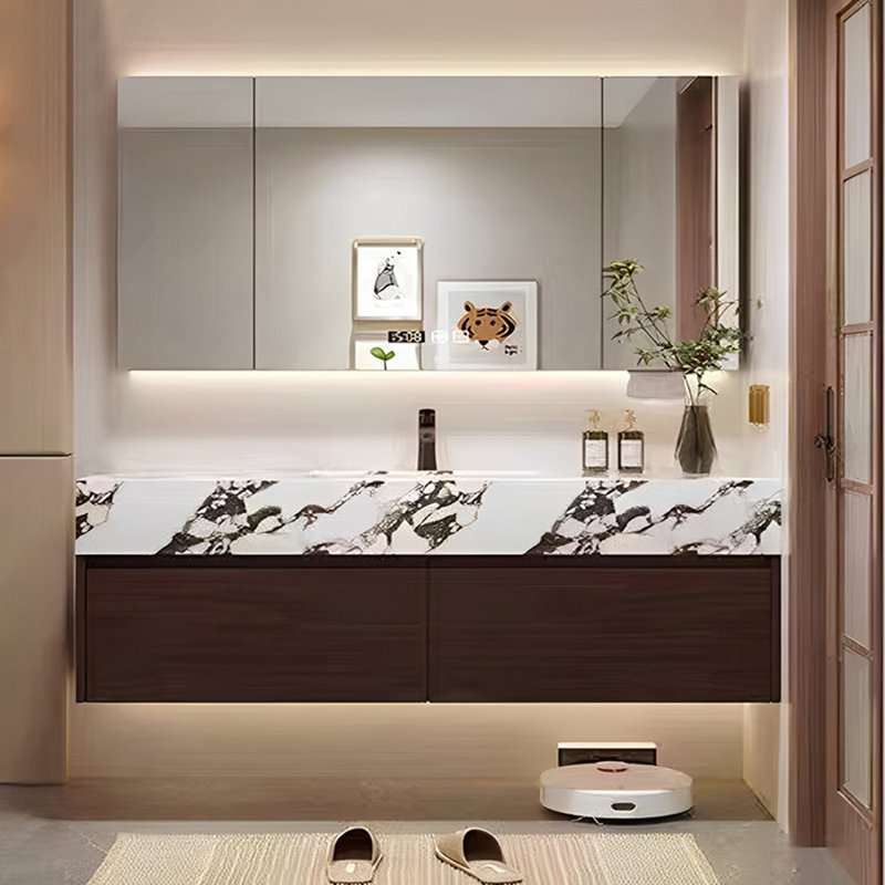 Armoire de salle de bain de style nordique minimaliste, H 19,7 po x l 55,1 po x P 19,7 po, Brun foncé