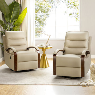 Azilda 29" W Genuine Leather Swivel Glider Push-Back Recliner
