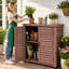Banc d'extérieur en bois de cèdre avec armoire de rangement et plateau en métal-1504402310