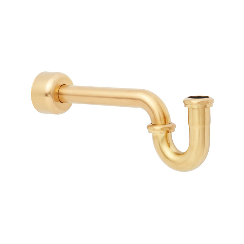 Signature Hardware 477101 1-1/4" P-Trap With High Box Flange - Brushed Gold, Brushed Gold