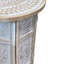 Table d'appoint décorative, plateau rond en bois de manguier de 18 po, motif mandala incrusté à la main, blanc délavé