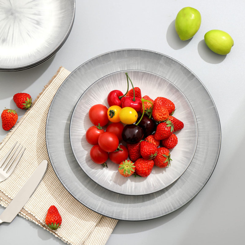 Starburst Gray 12-Piece Porcelain Dinnerware Set, Service for 4