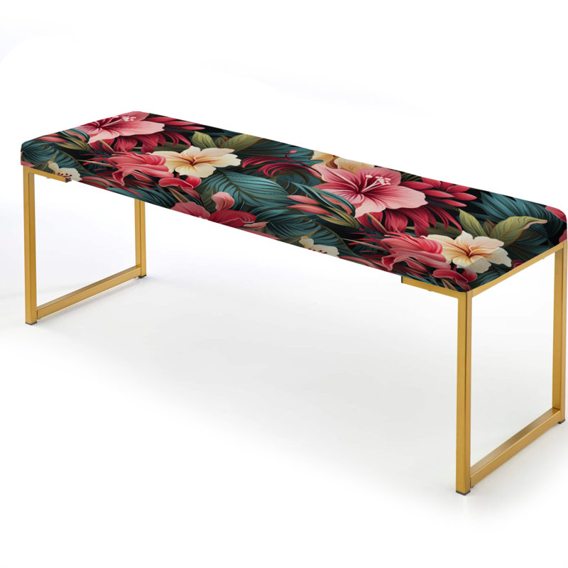 Miroir - motif tropical - banc rembourré doré
