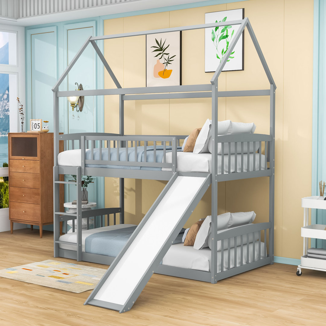 Twin Over Twin House Bunk Bed with Slide Harper Orchard Bed Frame 