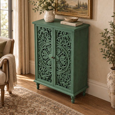 Meuble d'appoint sculpté de 47,44 pouces de haut avec portes, tablette réglable et pieds en bois tournés