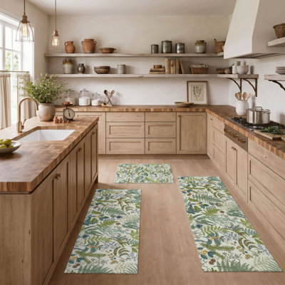 Botanical Green Non-Slip Washable Kitchen Mats