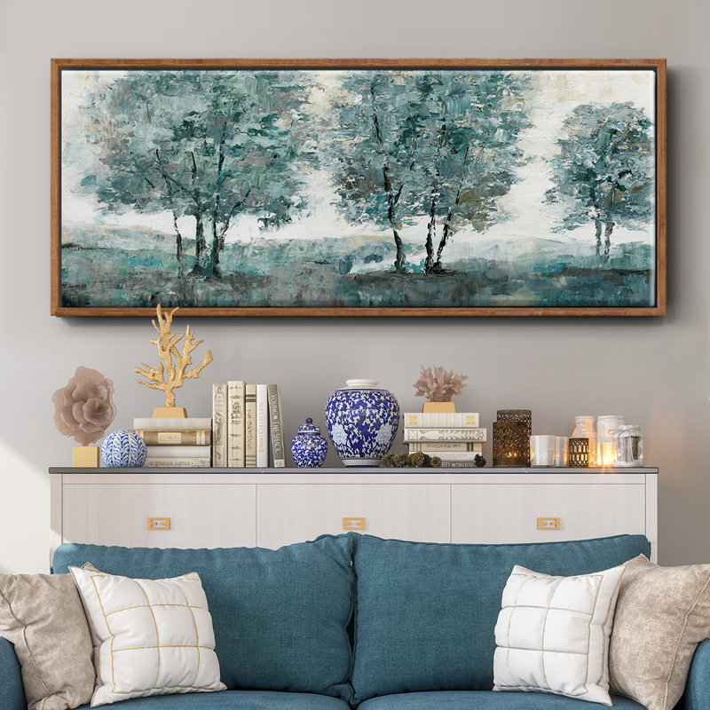 Teal Sentinel- Framed Canvas, 20" H x 50" W