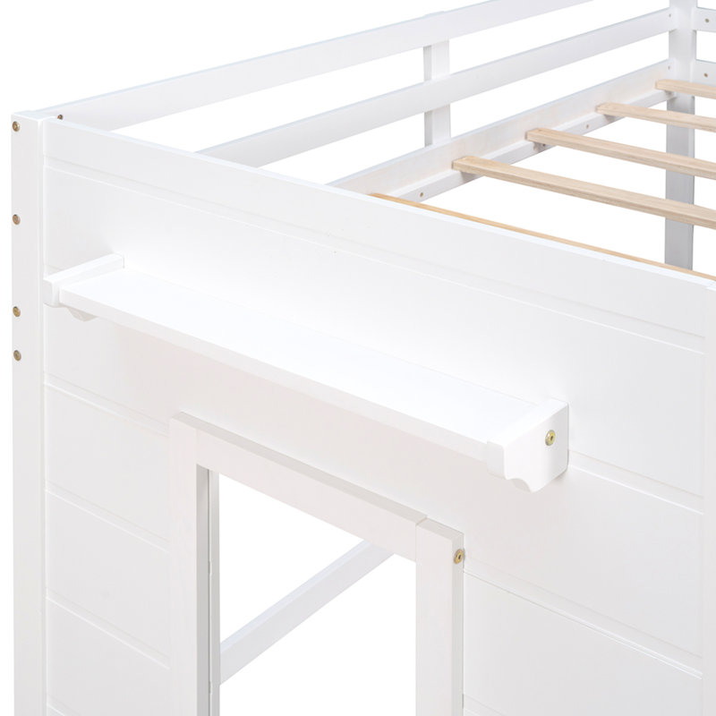 Lit mezzanine simple avec armoire et tablette, Blanc