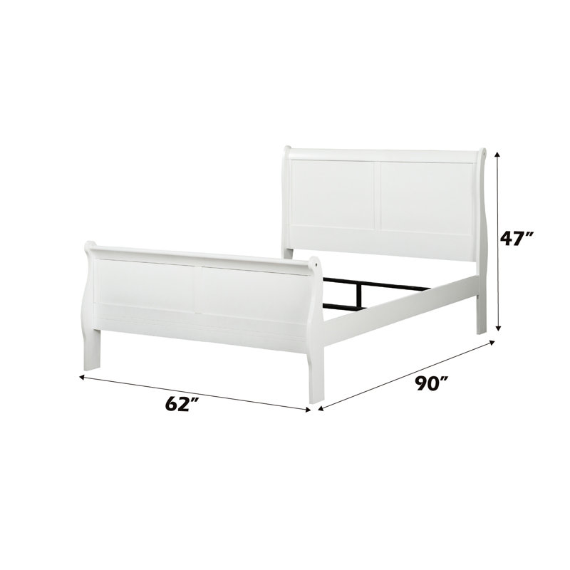 Grand lit blanc avec tête de lit de style blanc et profil bas de 29 pouces, fabrication en bois synthétique massif, trois lattes pour une longévité accrue du matelas, 10 étages, 62 po de profondeur, 90 po de largeur, 47 po de hauteur, livre