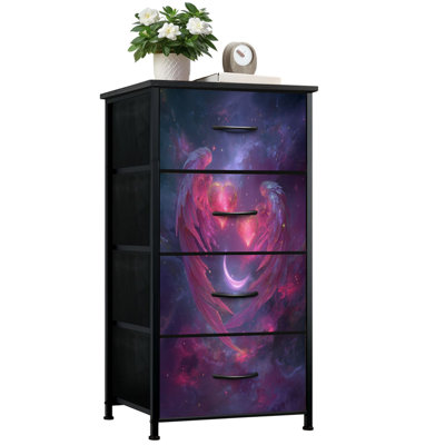 Commode romantique pour la chambre à coucher avec 4 tiroirs de rangement Fantastique cœurs simples romantiques, commode à ailes d'ange, commode en acier avec cadre de placard pour vestibule