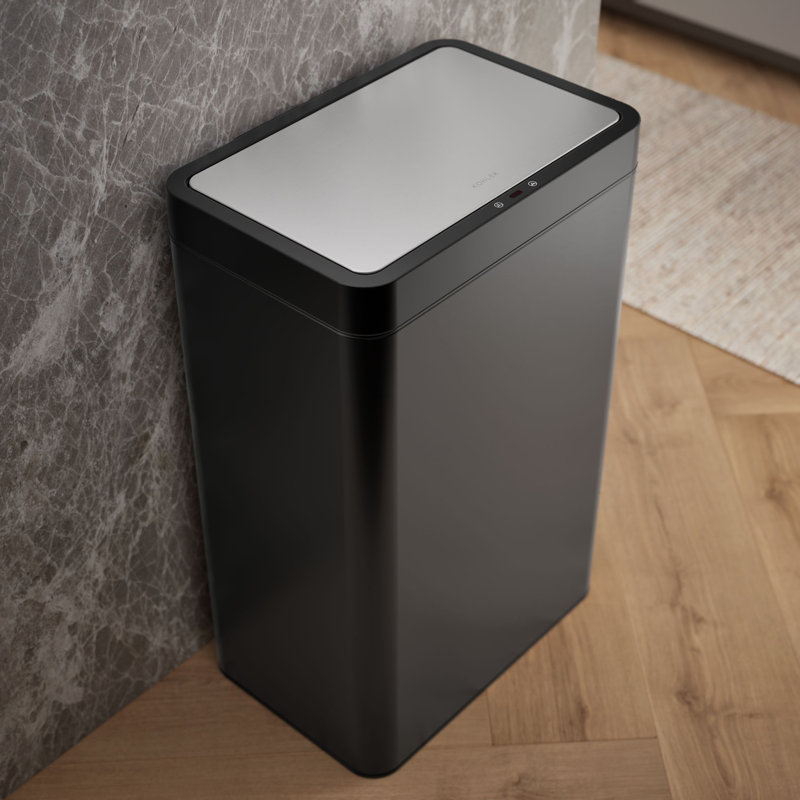 13-Gallon Touchless Stainless Steel Trash Can, Black Stainless