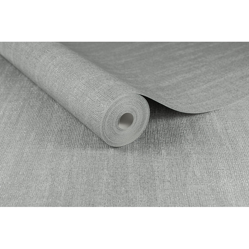 Chenille Vinyl Metallic Wallpaper Roll, Gray/Silver