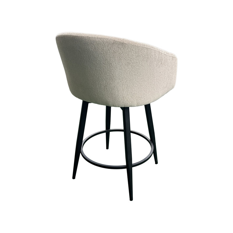 Tabouret de bar pivotant à assise cylindrique et base en métal, recouvert de tissu champagne, Barrel Seat