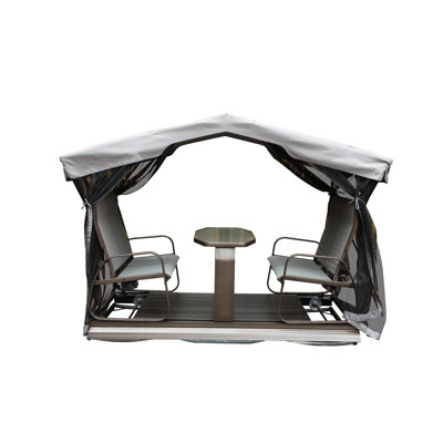 Banc de balancelle couvert de baldaquin - structure en aluminium pour 4 personnes, 4 chaises de jardin avec auvent, mobilier d'extérieur, patio, jardin, siège en toile confortable et plateau de table en verre trempé résistant à la pluie