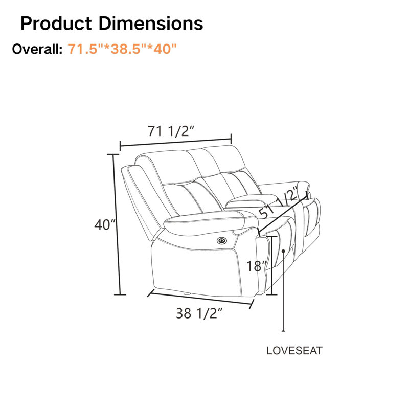 Causeuse inclinable double alimentation gris profond avec console centrale, charge USB et éclairage DEL - Canapé 2 places en cuir respirant