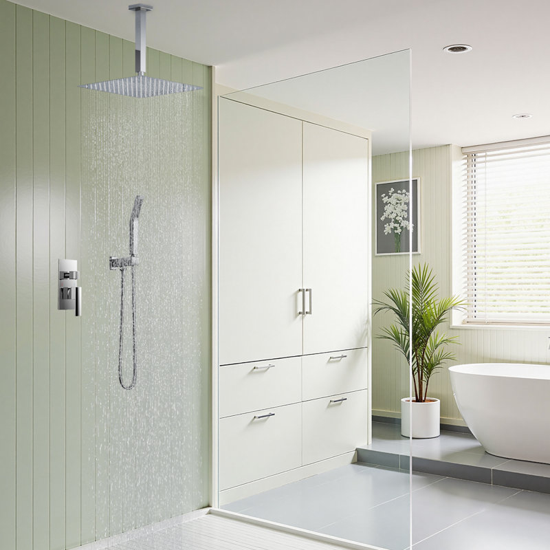 10 In Rainfall Shower System - Ceiling Mount, Rain Shower Heads With Handheld Spray, Thermostatic Shower Faucet Set Complete Shower Trim Kit With Rough-in Valve