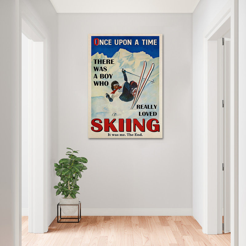 Toile tendue avec un garçon qui aime vraiment skier, H 20 po x l 16 po x P 2 po