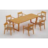 6 Seats 7 Pcs Grade-A Teak Wood Dining Set: 98" Sema Rectangle Table And 6 Amilo Stacking Arm Chairs #11AM3206