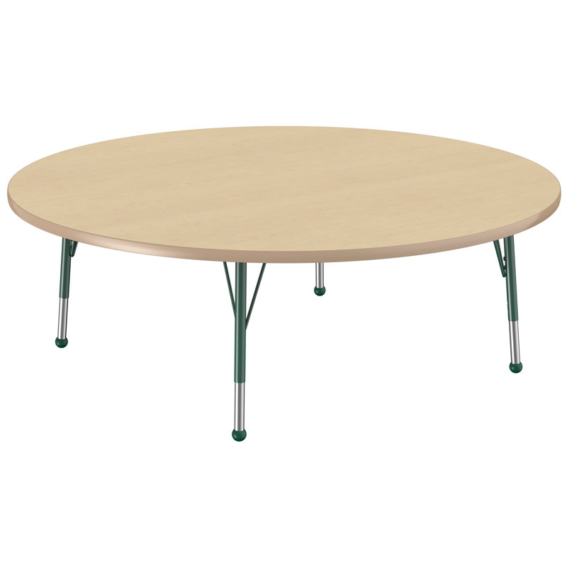 Table ronde à hauteur réglable, H 24 po x L 60 po x l 60 po, Érable / vert, Standard Ball Glide