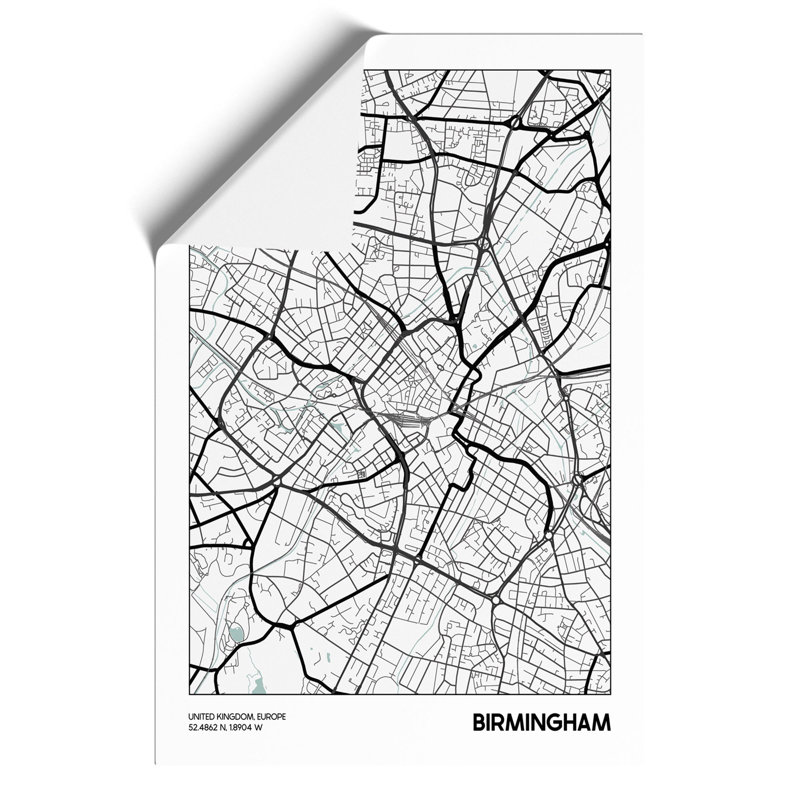 Map Birmingham UK - Frameless Print, 59cm H x 42cm W x 0.1cm D