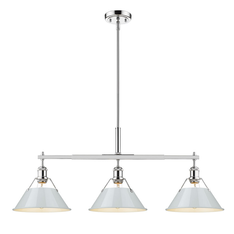 Luminaire suspendu linéaire à 3 lumières pour îlot de cuisine Weatherford, Bleu sombre, Chrome