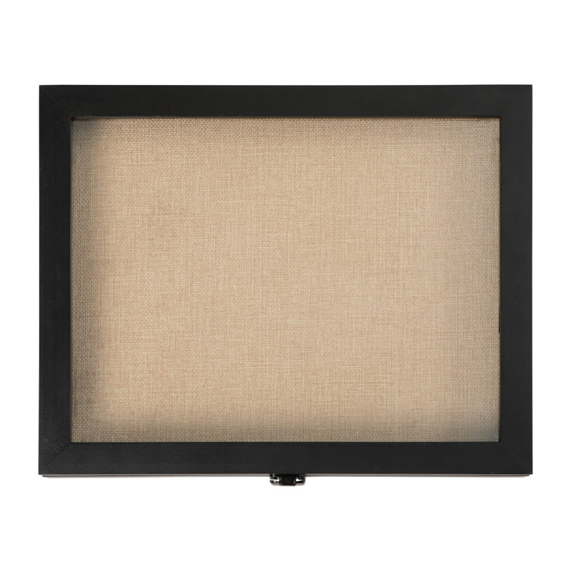 Mallick 14'' H x 11.5'' W Solid Pine Shadow Display Case with Linen Liner, Black